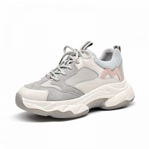 BeauToday Chunky Sneakers Women Mesh Leather Trainers Lace-Up Mixed Colors Platform Lady Casual Shoes Handmade 29356